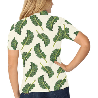 Kale Pattern Print Design 03 Women's Polo Shirt