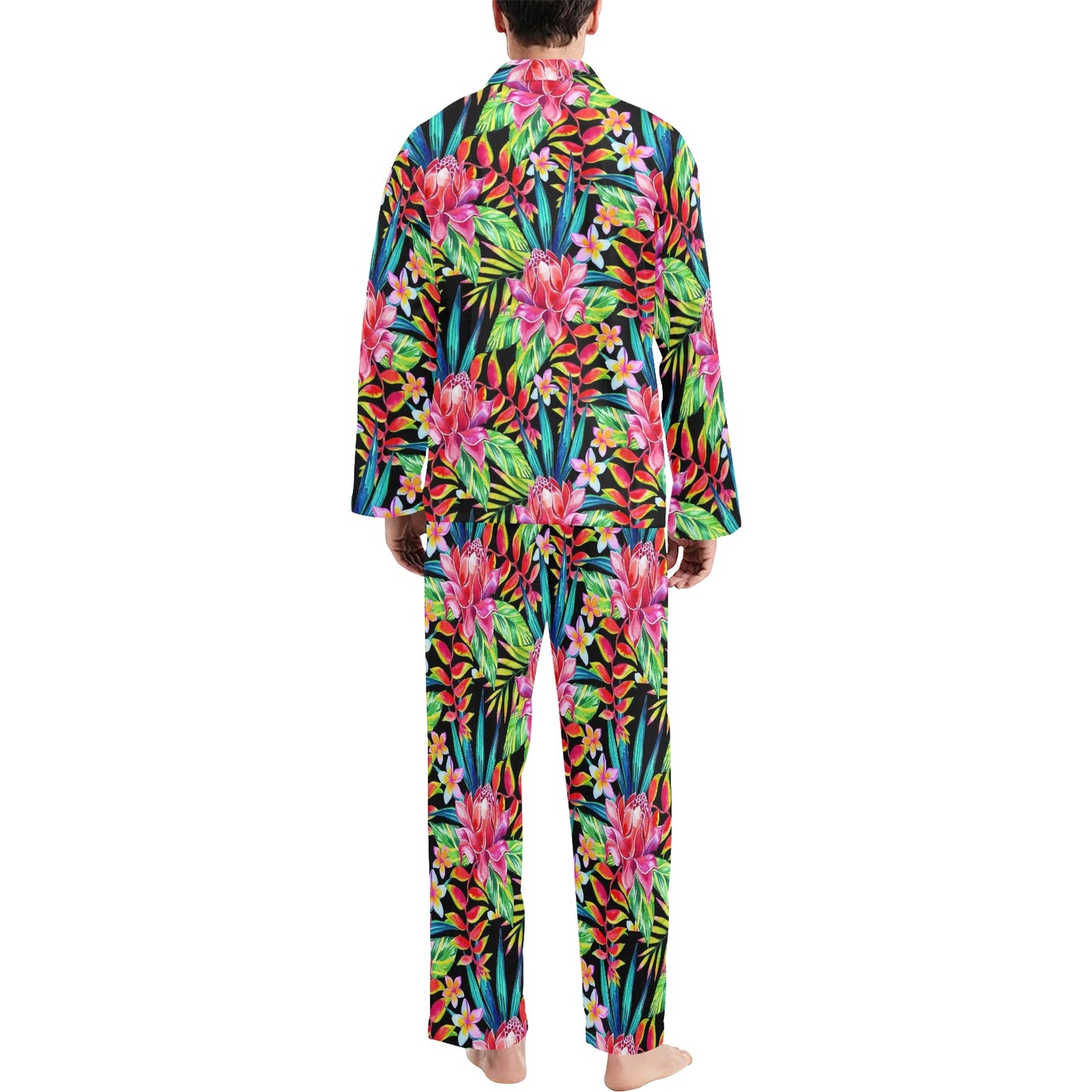 Heliconia Pattern Print Design HL02 Men's Long Pajama Set