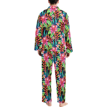 Heliconia Pattern Print Design HL02 Men's Long Pajama Set