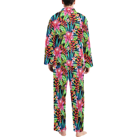 Heliconia Pattern Print Design HL02 Men's Long Pajama Set
