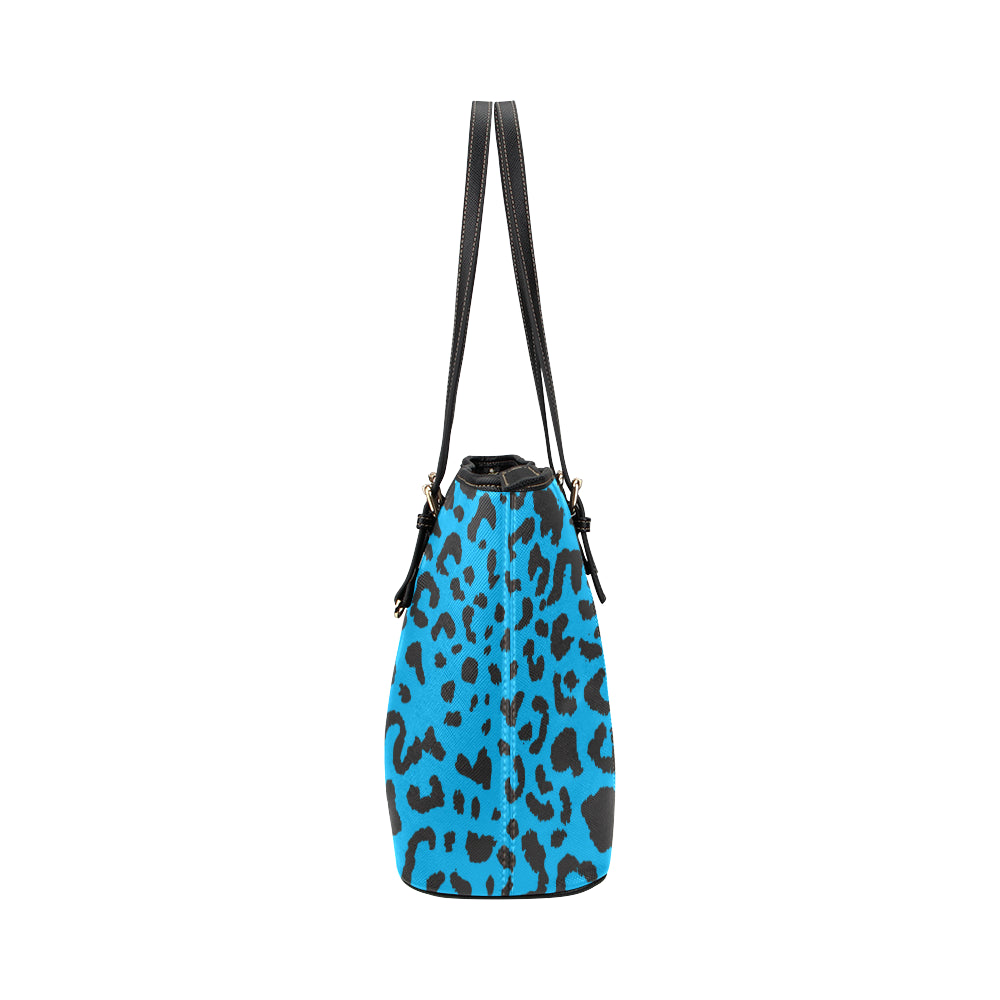 Cheetah Blue Print Pattern Leather Tote Bag