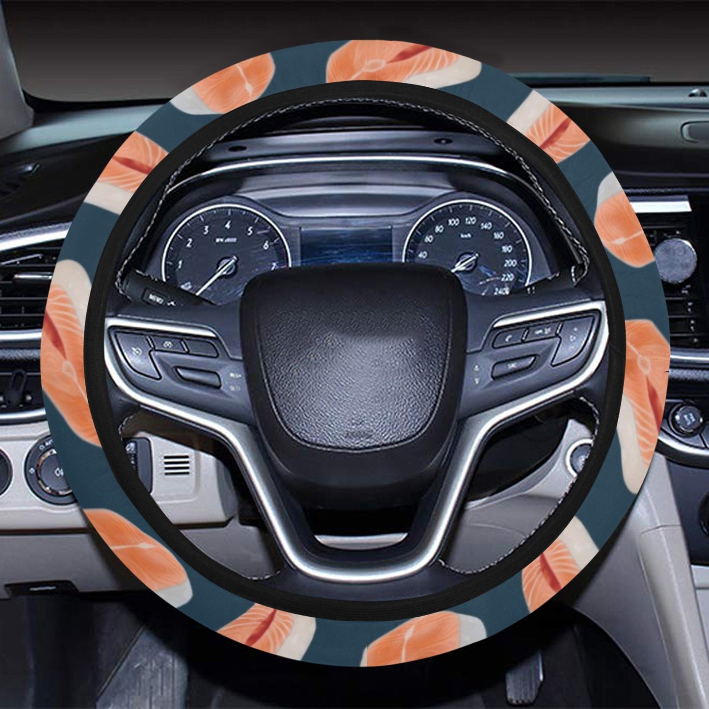 Salmon Steak Print Design LKS306 Steering Wheel Cover with Elastic Edge
