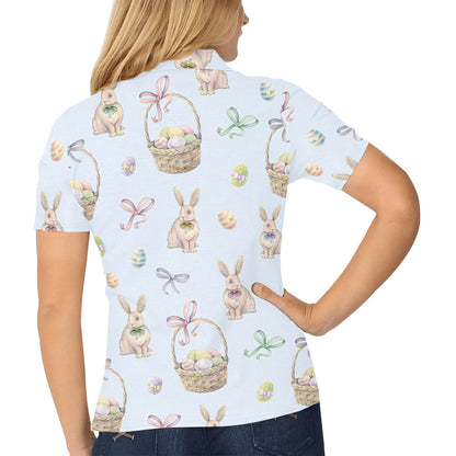 Rabbit Easter Eggs Pattern Print Design 03 Women's Polo Shirt