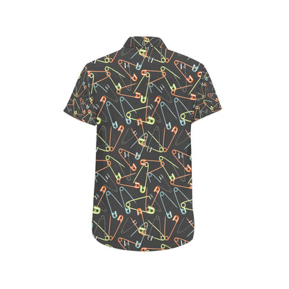 Safety Pin Print Design LKS301 Men Short Sleeve Button Up Shirt