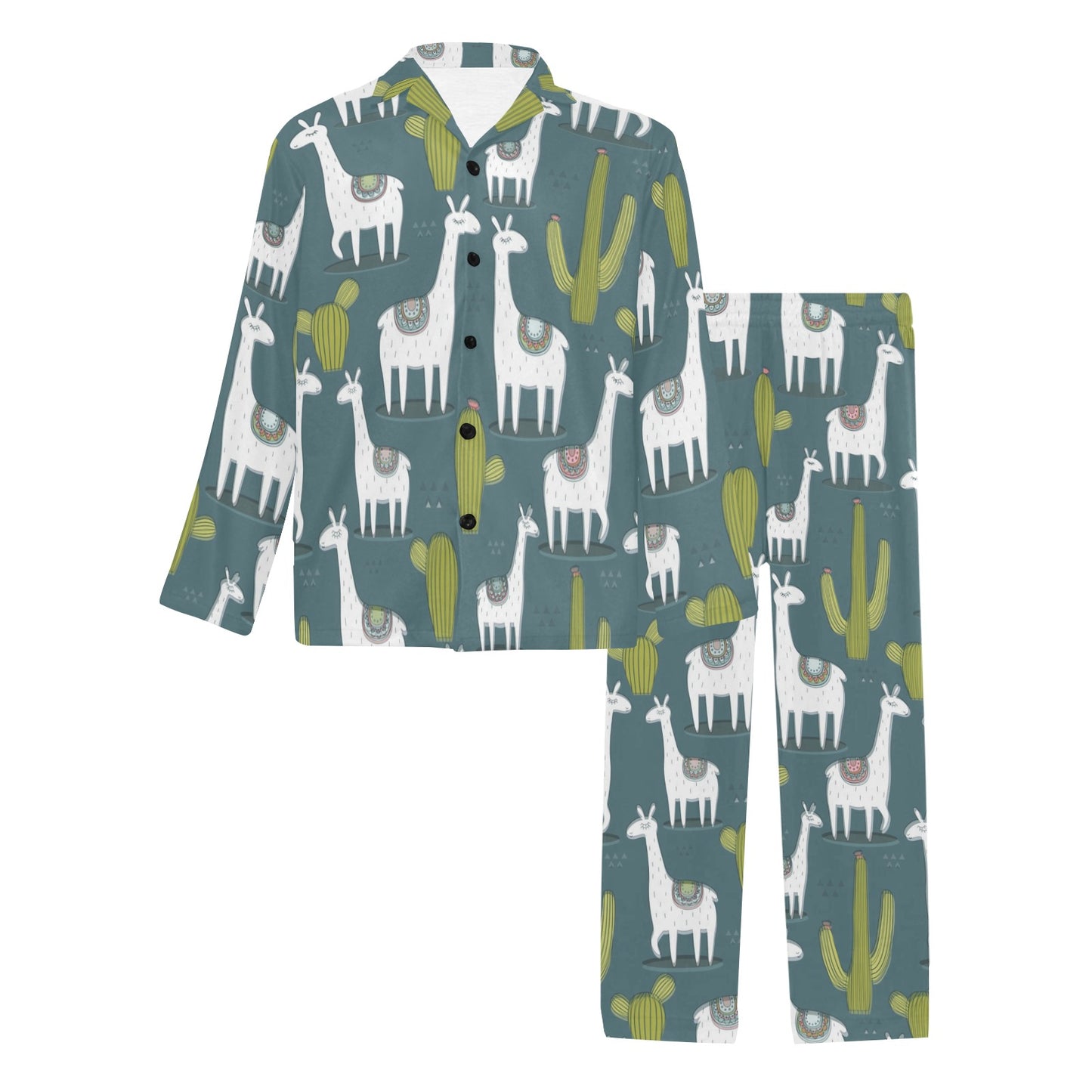 Llama Cactus Pattern Print Design 03 Men's Long Pajama Set