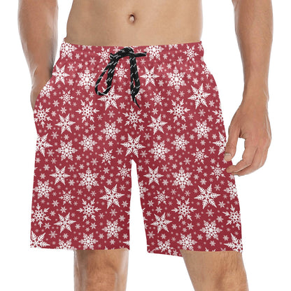 Snowflake Red Print Design LKS302 Men's Swim Trunks Beach Shorts