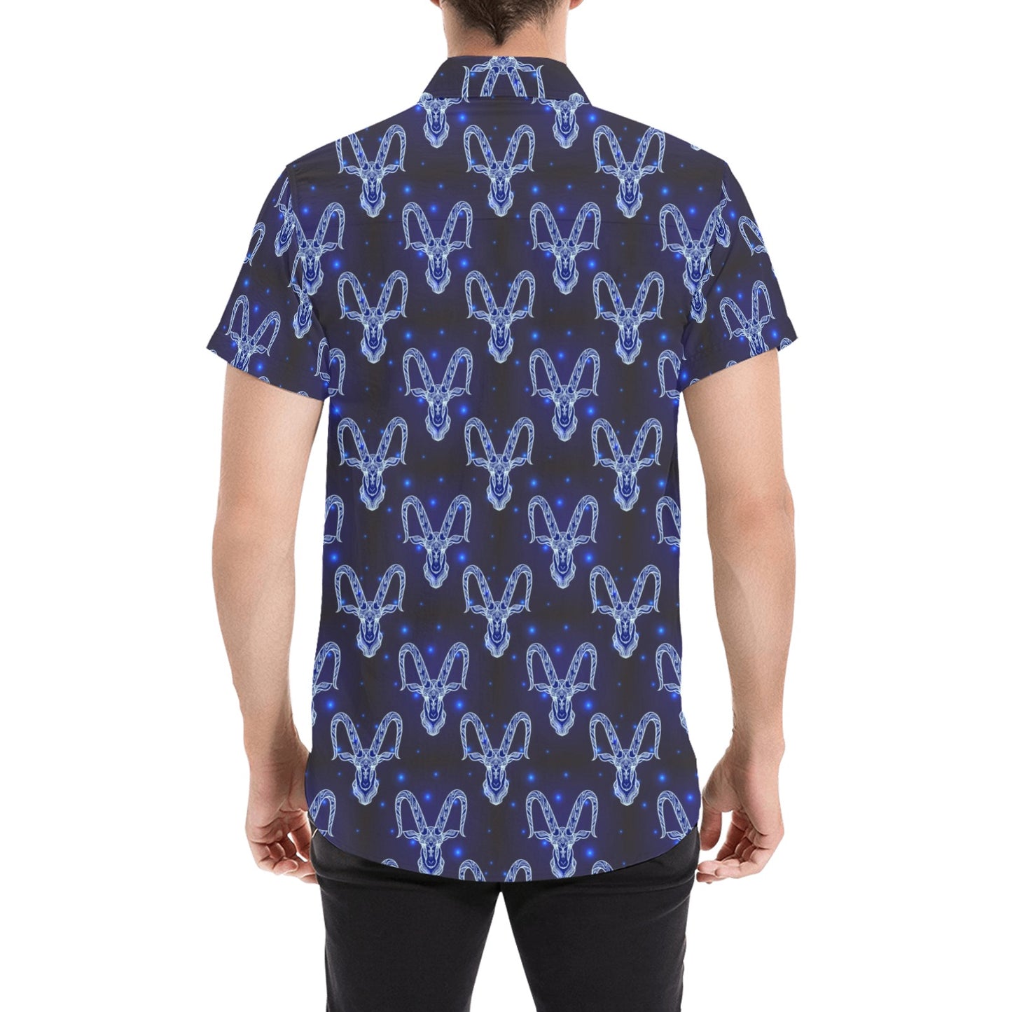 Goat Print Design LKS401 Men Short Sleeve Button Up Shirt