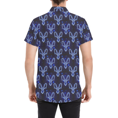 Goat Print Design LKS401 Men Short Sleeve Button Up Shirt