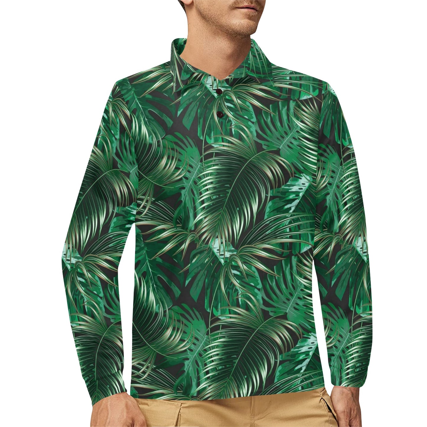 Tropical Flower Pattern Print Design TF012 Long Sleeve Polo Shirt For Men's