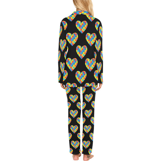 Autism Awareness Heart Design Print Women's Long Pajama Set