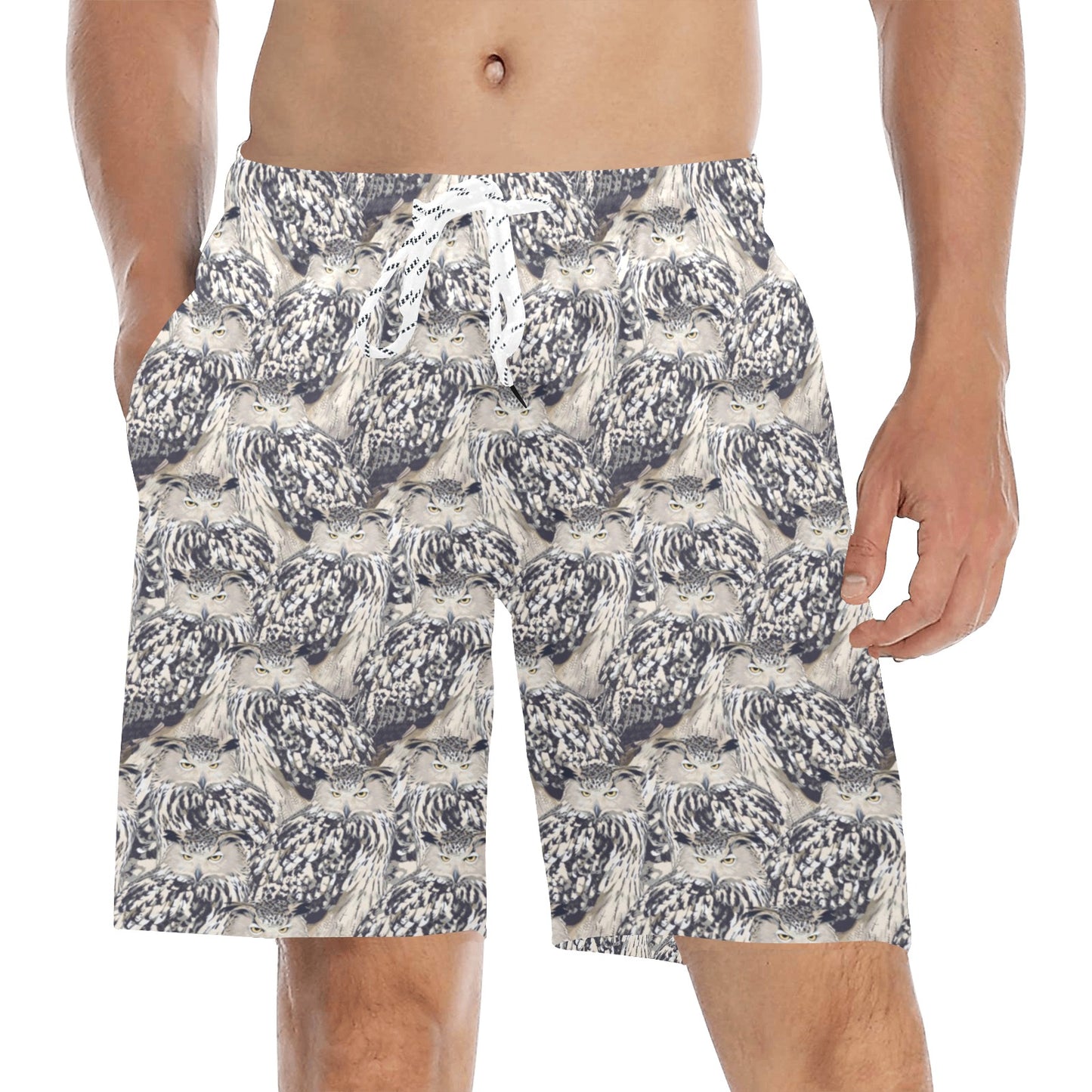Owl Realistic Themed Design Print Men's Swim Trunks Beach Shorts
