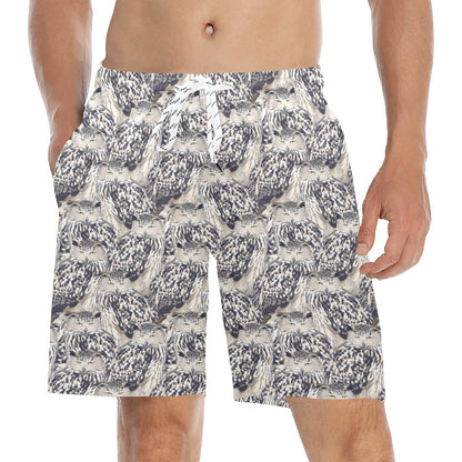 Owl Realistic Themed Design Print Men's Swim Trunks Beach Shorts