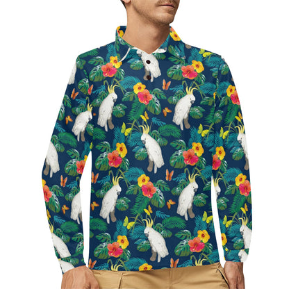 Cockatoo Tropical Pattern Print Design 02 Long Sleeve Polo Shirt For Men's