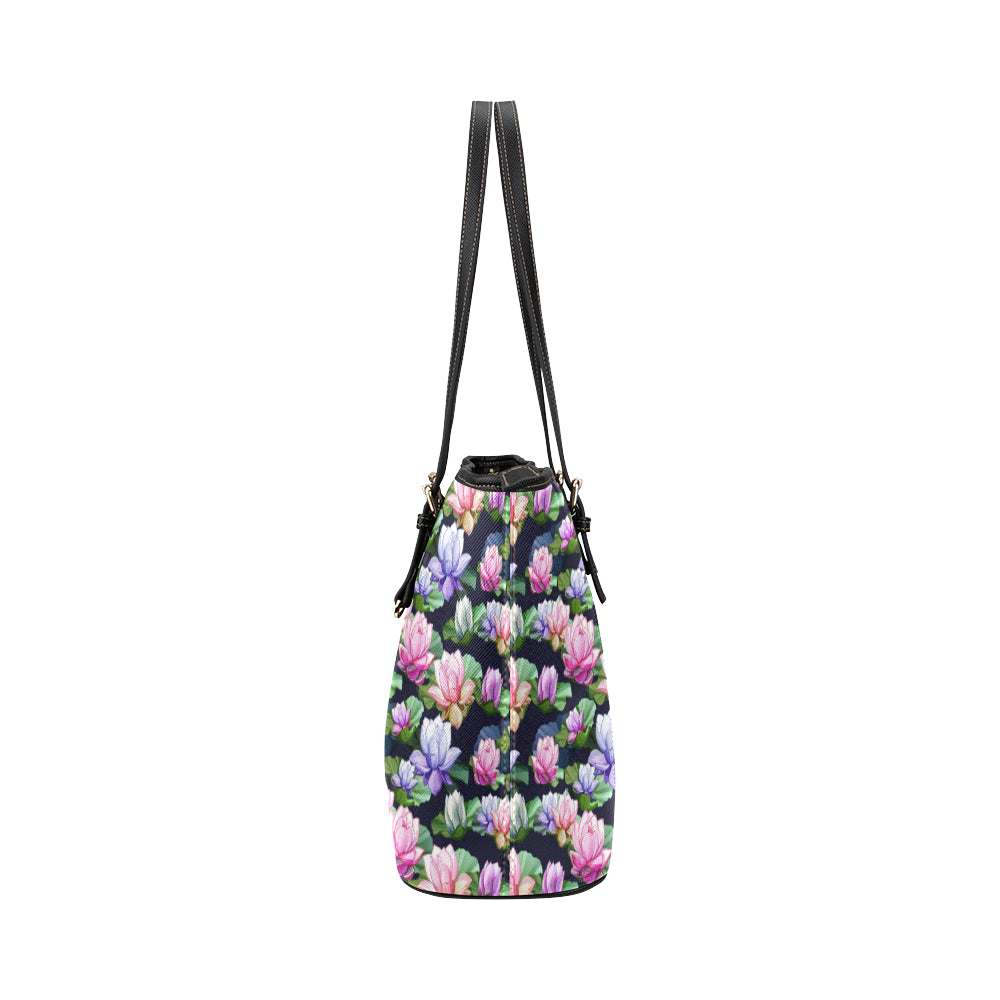 Lotus Flower Print Design Leather Tote Bag