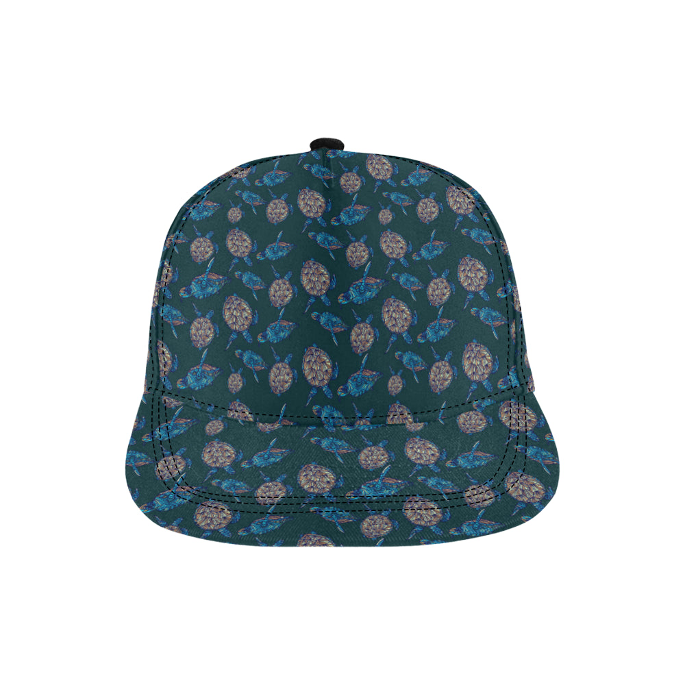 Sea Turtle Hand Drawn Blue Print Snapback Cap
