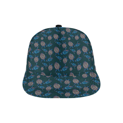 Sea Turtle Hand Drawn Blue Print Snapback Cap