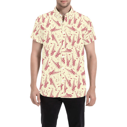 Saxophone Print Design LKS402 Men Short Sleeve Button Up Shirt