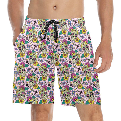 Sugar Skull Print Design LKS307 Men's Swim Trunks Beach Shorts