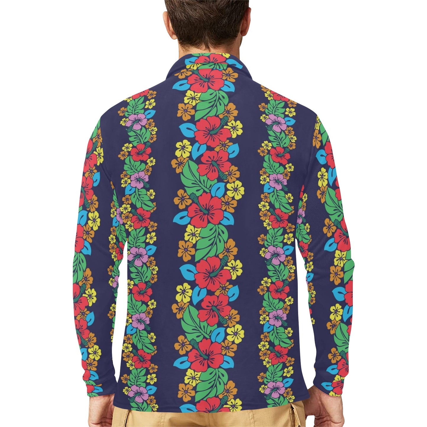 Hawaiian Themed Pattern Print Design H03 Long Sleeve Polo Shirt For Men's