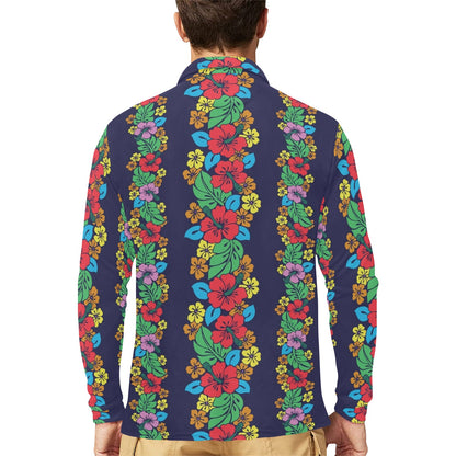 Hawaiian Themed Pattern Print Design H03 Long Sleeve Polo Shirt For Men's