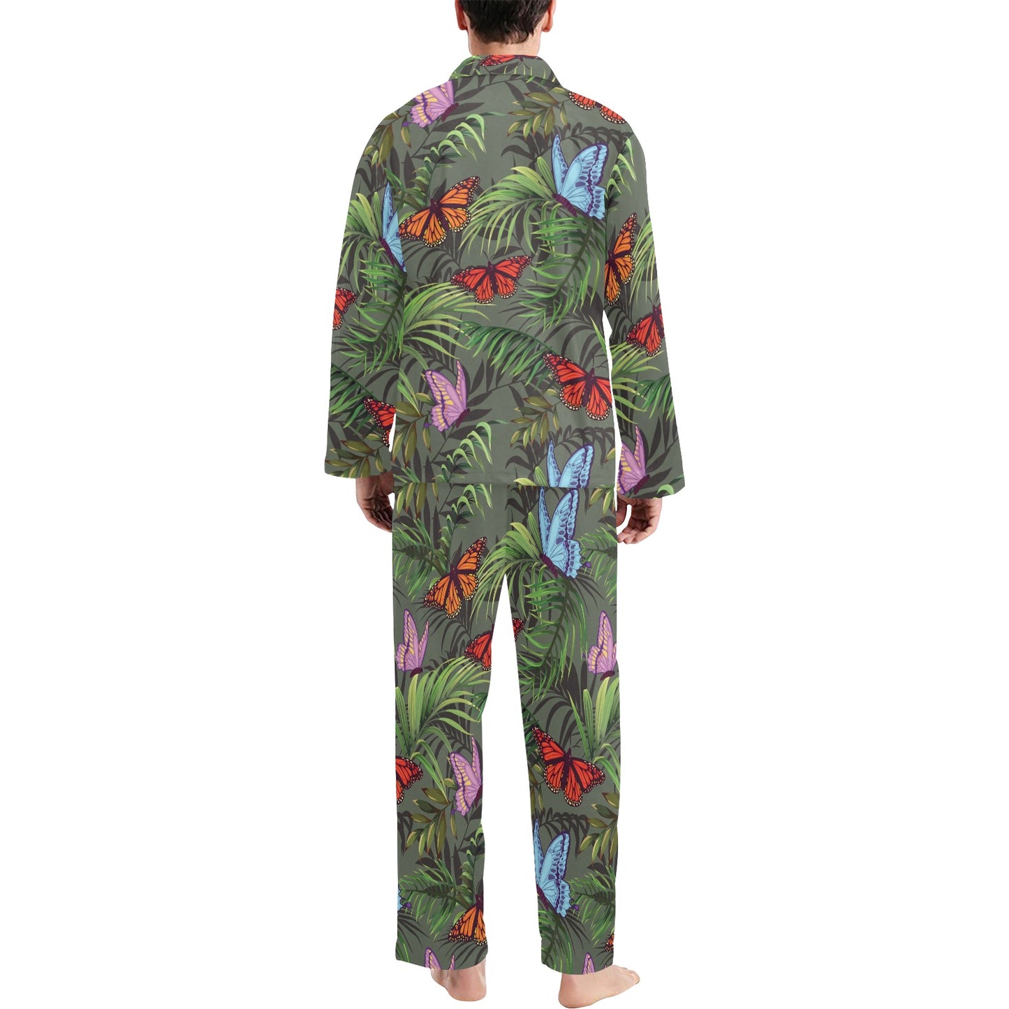 Monarch Butterfly Pattern Print Design 04 Men's Long Pajama Set