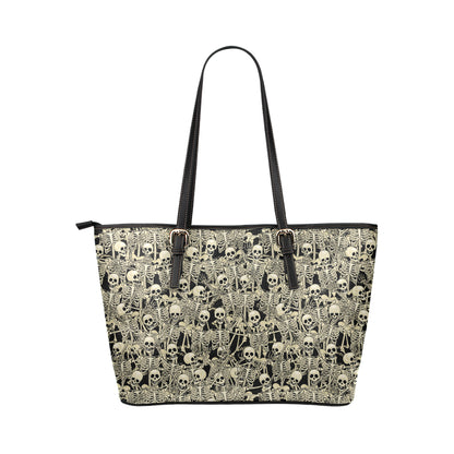 Skeleton Design Print Leather Tote Bag