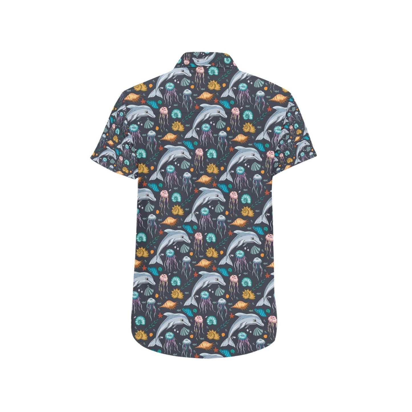 Underwater Dolphin Print Design LKS304 Men Short Sleeve Button Up Shirt