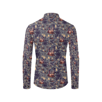 Creepy Graveyard Print Design LKS301 Men's Long Sleeve Dress Shirt
