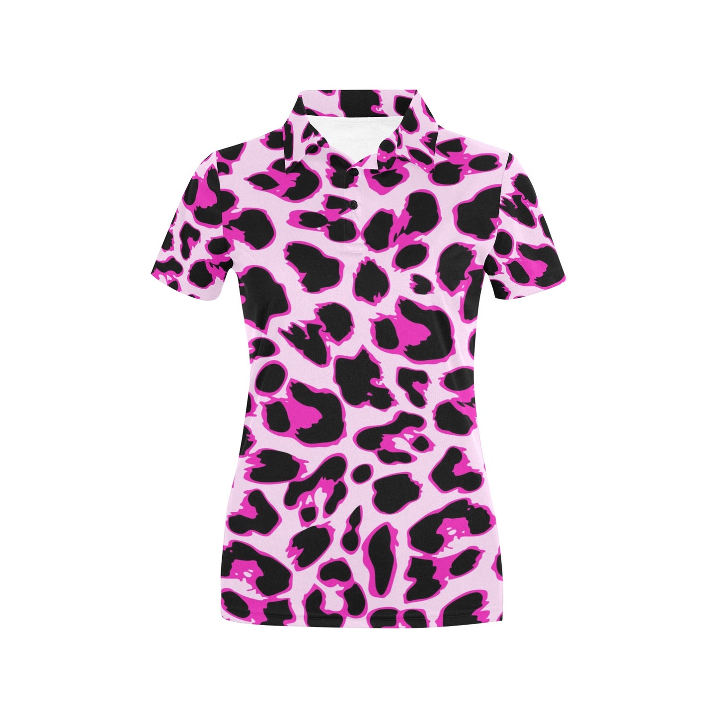 Pink Leopard Print Women's Polo Shirt