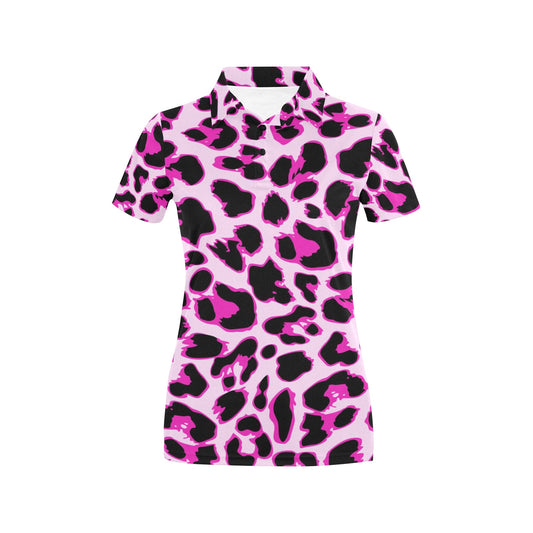 Pink Leopard Print Women's Polo Shirt