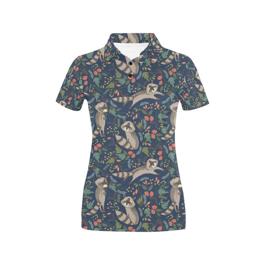 Raccoon Pattern Print Design A02 Women's Polo Shirt