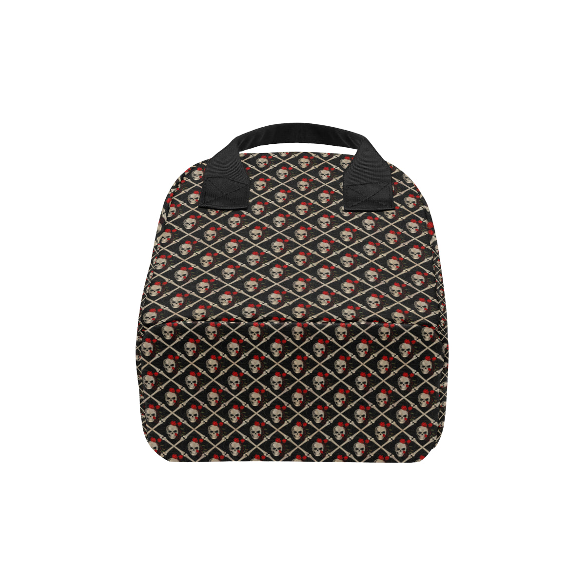 Skull Roses Bone Design Themed Print Insulated Lunch Bag