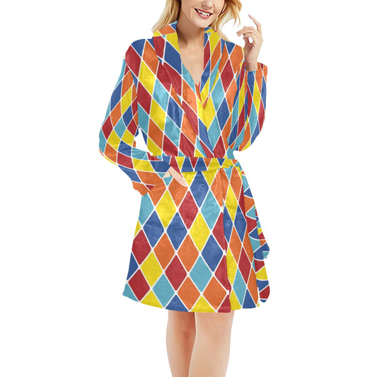 Harlequin Pattern Print Design 01 Women's Fleece Robe