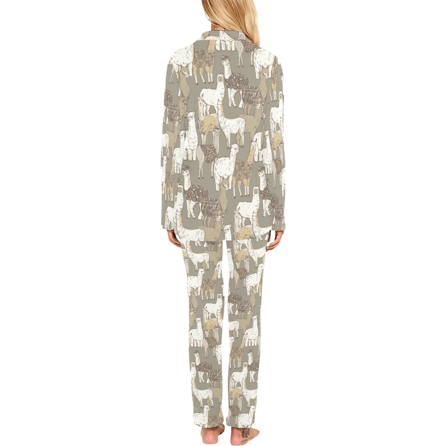 Alpaca Pattern Print Design 01 Women's Long Pajama Set