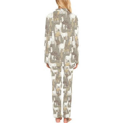 Alpaca Pattern Print Design 01 Women's Long Pajama Set