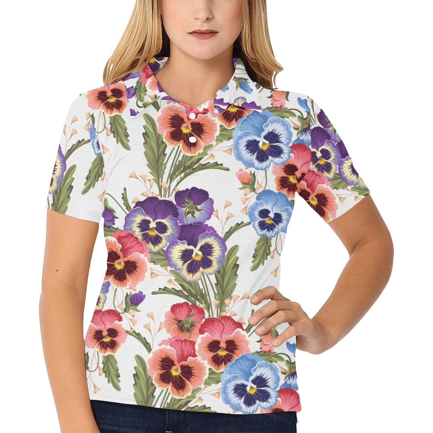 Pansy Pattern Print Design PS06 Women's Polo Shirt