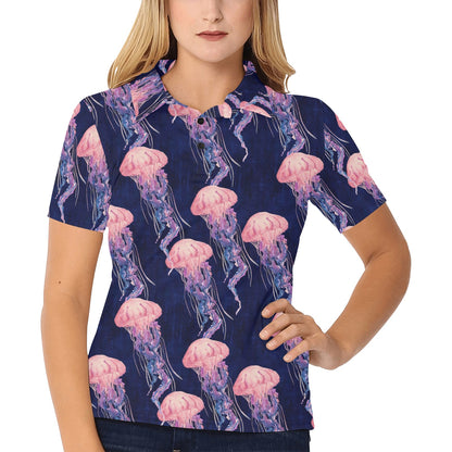 Jellyfish Pattern Print Design 03 Women's Polo Shirt