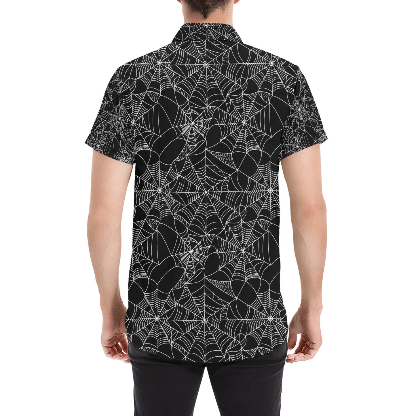 Spider Web Print Design LKS301 Men Short Sleeve Button Up Shirt
