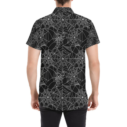 Spider Web Print Design LKS301 Men Short Sleeve Button Up Shirt