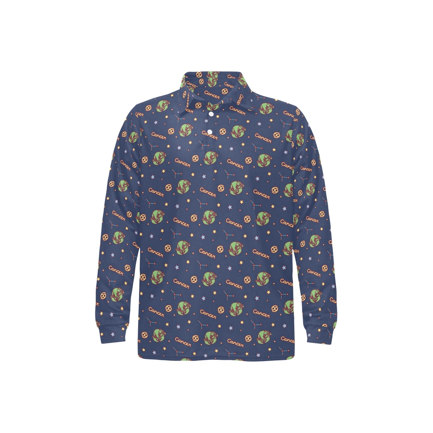 Cancer Zodiac Pattern Print Design 03 Long Sleeve Polo Shirt For Men's