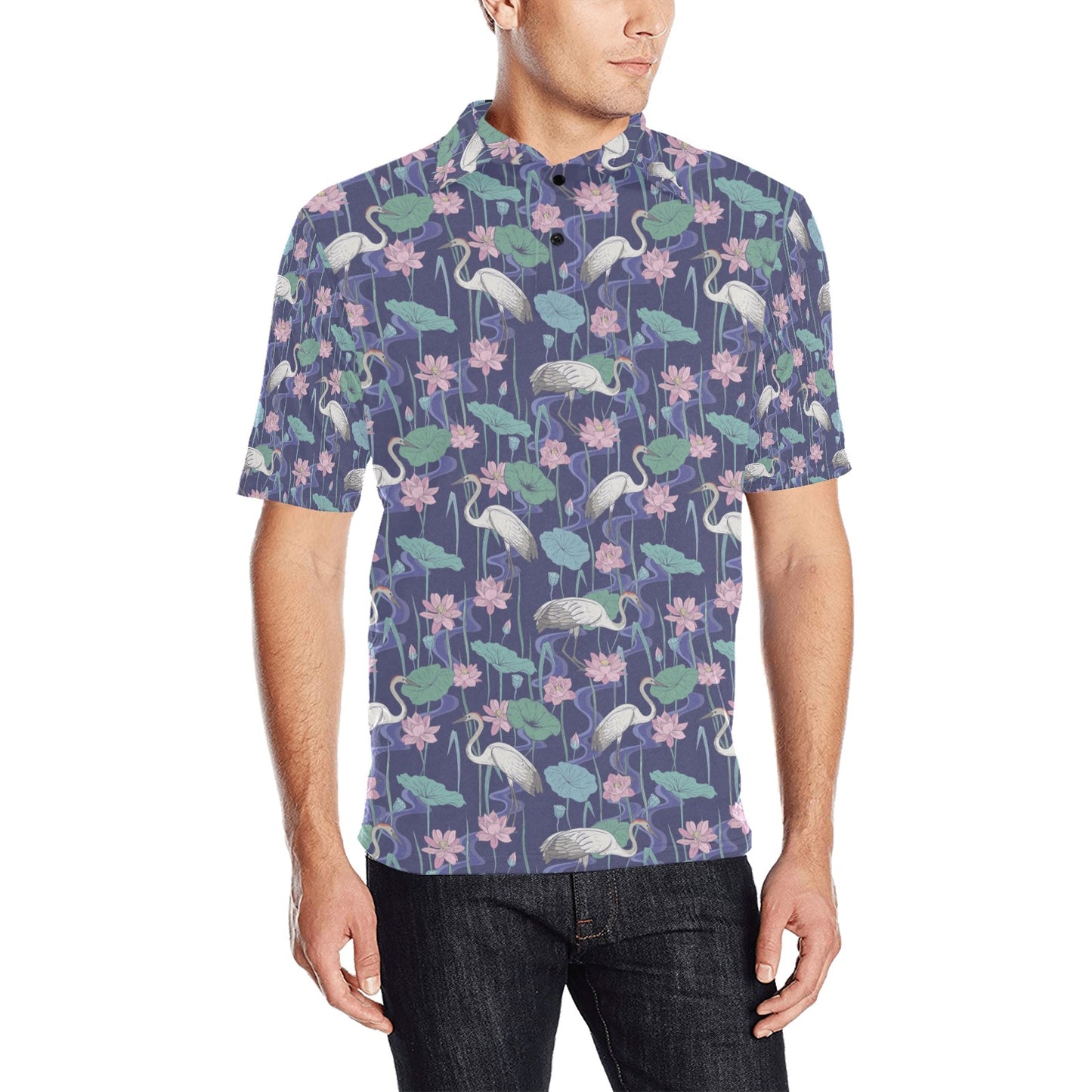 Water Lily Print Design LKS306 Men Polo Shirt