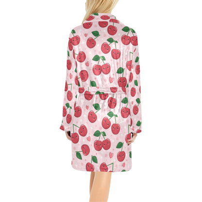 Cherry Pattern Print Design CH02 Women's Fleece Robe