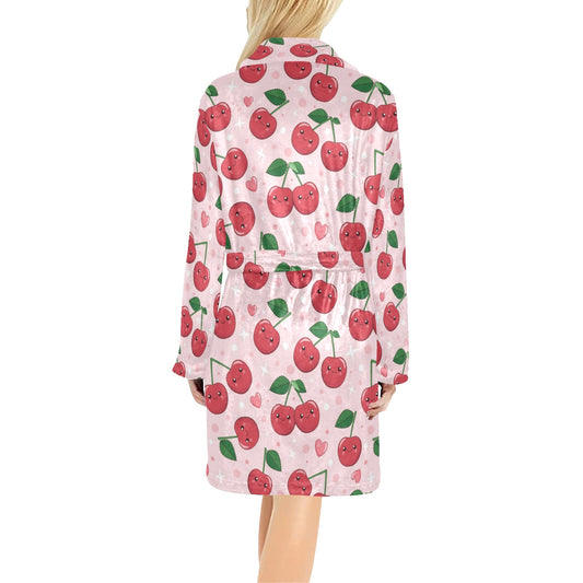 Cherry Pattern Print Design CH02 Women's Fleece Robe
