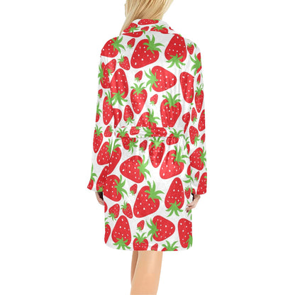Strawberry Pattern Print Design SB01 Women's Fleece Robe