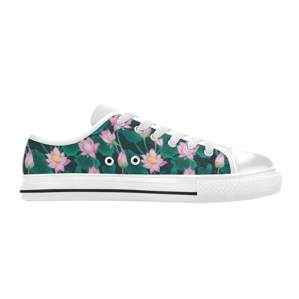 Water Lily Print Design LKS302 Women's White Low Top Shoes