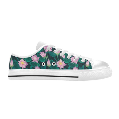 Water Lily Print Design LKS302 Women's White Low Top Shoes