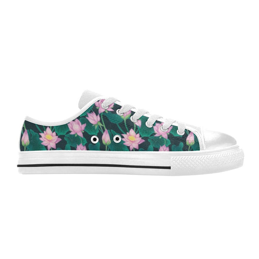 Water Lily Print Design LKS302 Women's White Low Top Shoes