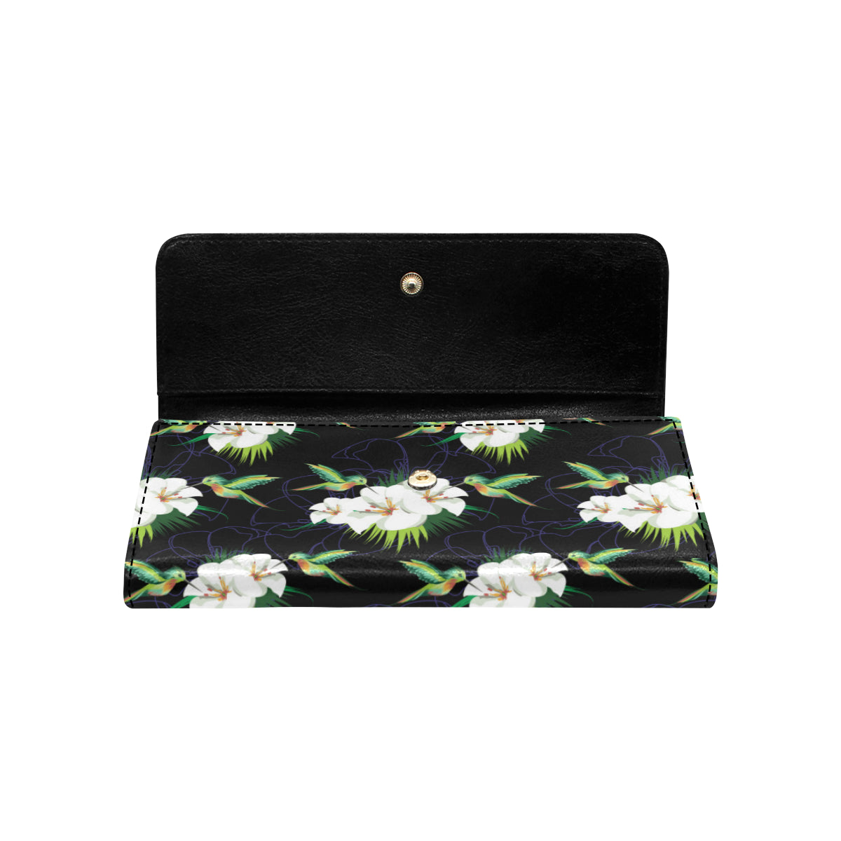 Hummingbird with Flower Pattern Print Design 03 Women's Trifold Wallet