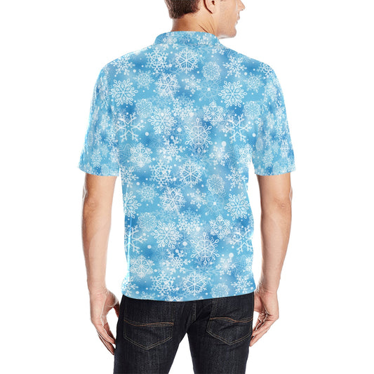 Snowflake Blue Print Design LKS301 Men Polo Shirt