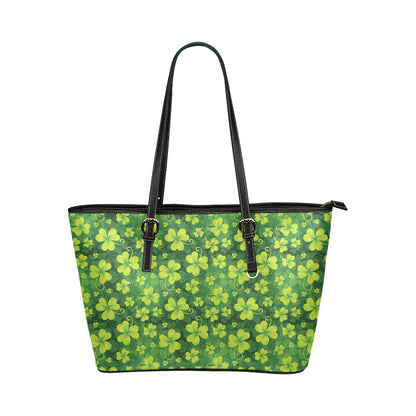 Shamrock Clover Print Leather Tote Bag